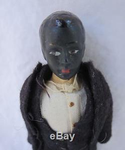 Antique Miniature 5 1/2 Black African American Bisque Doll House Man Doll