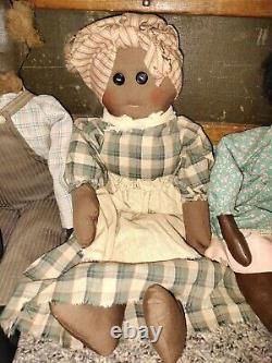 Antique Vintage 1930s Folk Art Black African American Handmade Cloth Rag Dolls