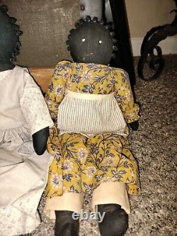 Antique Vintage 1930s Folk Art Black African American Handmade Cloth Rag Dolls