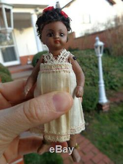 Antique dollhouse doll made 1885 black barefoot mignonette closed mouth mulatto