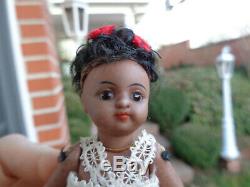 Antique dollhouse doll made 1885 black barefoot mignonette closed mouth mulatto