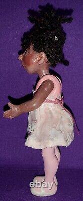 Art Artist Doll Ooak 8 Tall Polymer Clay Signed SJ African American Ballerina