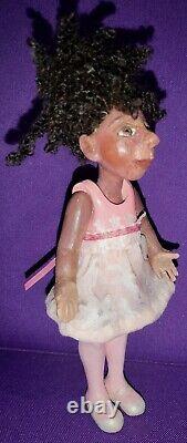 Art Artist Doll Ooak 8 Tall Polymer Clay Signed SJ African American Ballerina