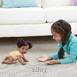 BABY ALIVE Go Bye Bye African American Brunette Doll Talking Crawling NEW