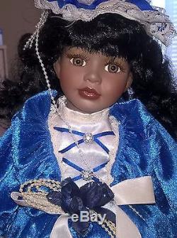 BEAUTIFUL AFRICAN AMERICAN COLONIAL ERA STYLE DOLL, NEW, With PEDESTAL