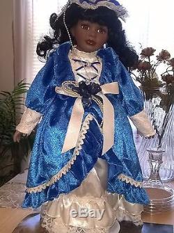 BEAUTIFUL AFRICAN AMERICAN COLONIAL ERA STYLE DOLL, NEW, With PEDESTAL
