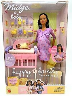 Barbie Pregnant Midge Doll Happy Family African American Baby Bump NEW RARE