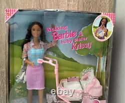 Barbie Walking Barbie and Baby Sister Krissy African American Doll 1999 NIB
