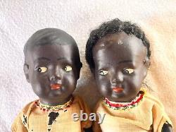 Beautiful Pair Vintage Antique Composition Black African American Dolls
