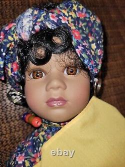 Beautiful! VTG Antique African American Doll Porcelain Cloth Body Glass Eye