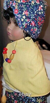 Beautiful! VTG Antique African American Doll Porcelain Cloth Body Glass Eye