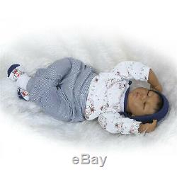 Black Boy Reborn Baby Dolls Silicone Vinyl 22in Realistic Newborn Baby Dolls Boy