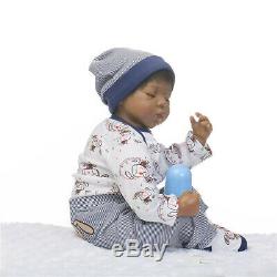 Black Boy Reborn Baby Dolls Silicone Vinyl 22in Realistic Newborn Baby Dolls Boy