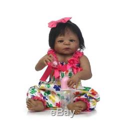 Black Cute Newborn Baby Girl Silicone Full Body Reborn Doll African American 23