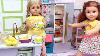 Doll Sisters Cooking Lemon Pie In The Toy Kitchen Play Dolls Chores For Kids