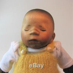 ELISABETH PONGRATZ African American Sleeping Baby Yellow Knit Sand Filled 7.5