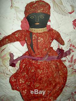 Early antique Americana TOPSY-TURVY African American primitive cloth doll 12 1/2