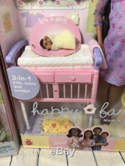 Happy Family pregnant Midge & Baby Alan & Ryan Barbie African American New 2002