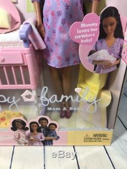 Happy Family pregnant Midge & Baby Alan & Ryan Barbie African American New 2002