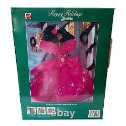 Happy Holidays Barbie African American 1990 Special Edition Pink & Gold Gown New