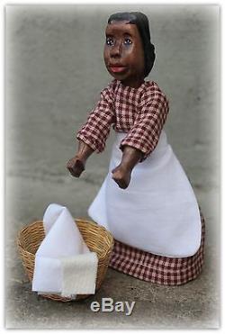 Hitty African American wash day hand carved wooden doll by artist GYR