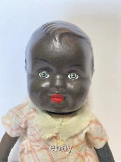 Horsman 10 African American Black Baby Doll VINTAGE Straw Stuffed Cloth Body