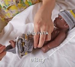 IVITA 11'' Lifelike Full Silicone Reborn Baby BOY African American Preemie Doll