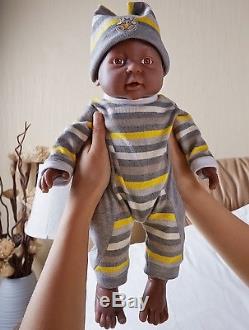IVITA 16'' Lifelike Full Body Silicone African American Reborn Baby BOY Doll