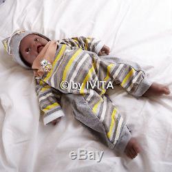 IVITA 18'' Black Real Silicone Lifelike African American Reborn Baby Boy Dolls