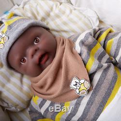 IVITA 18'' Black Silicone Reborn BOY African American Doll Take a Baby Bottle