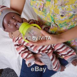 IVITA 20'' Reborn Baby Dolls Girl African American Real Reborn Baby take bottles