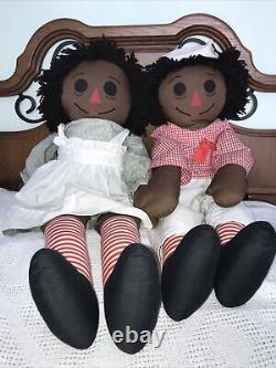 Large Vintage African American Ethnic Black Raggedy Ann Andy Dolls 36 Pair Rare