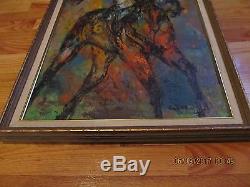 MCM Listed African American- Clifford Lee (1926-1985) Jockey On Horse-oil/canvas