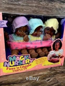 Mattel Magic Nursery Fuss'N Giggle Triplets African-American NIB