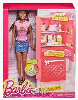 NEW Barbie African-American Doll and Fridge Set