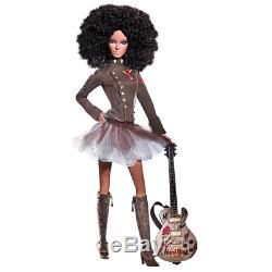 NRFB 2007 Barbie Hard Rock Cafe AA African American Gold Label Doll pin & guitar