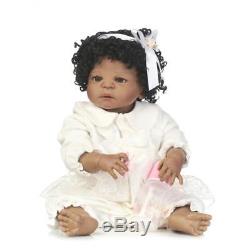 Newborn Baby Doll African American Silicone Vinyl Reborn Baby Dolls Black Hair