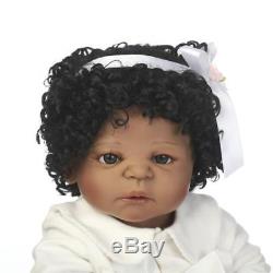 Newborn Baby Doll African American Silicone Vinyl Reborn Baby Dolls Black Hair