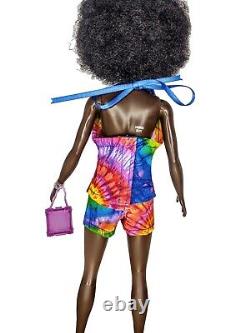 OOAK African-American Barbie Doll Afro wearing Rainbow Tie Dye Summer Outfit