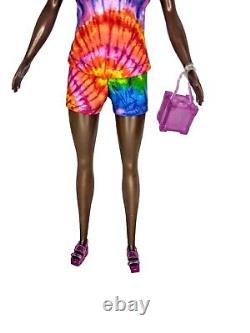 OOAK African-American Barbie Doll Afro wearing Rainbow Tie Dye Summer Outfit
