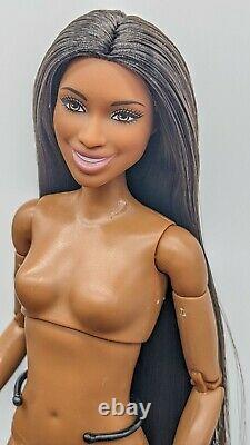 OOAK Custom Reroot Barbie Doll WWE Naomi Black Dark Brown Long Hair Made to Move