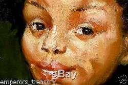Portrait of African American Girl Oil Painting signed & style of Robert Henri