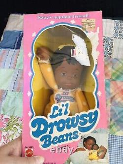 RARE Vintage Mattel 1982 Lil Drowsy Beans Doll Black African American NRFB NIB