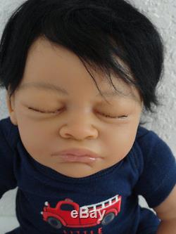 Reborn 19 African American/Ethnic/AA infant baby boy doll Marlow. HEART BEAT