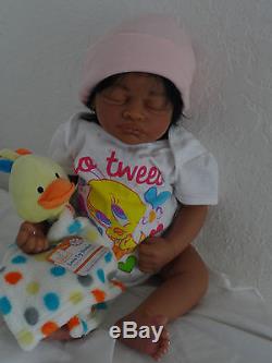Reborn 19 African American/Ethnic/AA infant baby girl doll Aisha w. HEART BEAT
