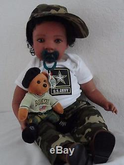 Reborn 22 African American/Ethnic/Biracia Toddler Boy Doll Tyrone Army Strong