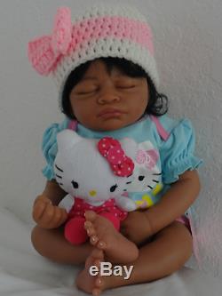 Reborn African American Baby Girl Doll Aisha -sleeping w. Heart Beat