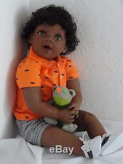 Reborn African American Dark Skin Tone 22 Toddler Doll Otis -w. Baby dino