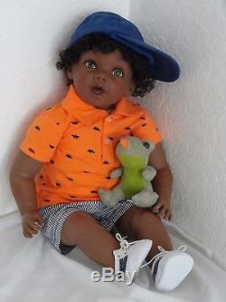 Reborn African American Dark Skin Tone 22 Toddler Doll Otis -w. Baby dino