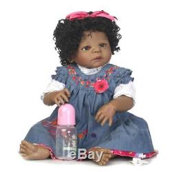 Reborn African American Dolls 23 Full Body Silicone Baby Black Curly Hair Girl